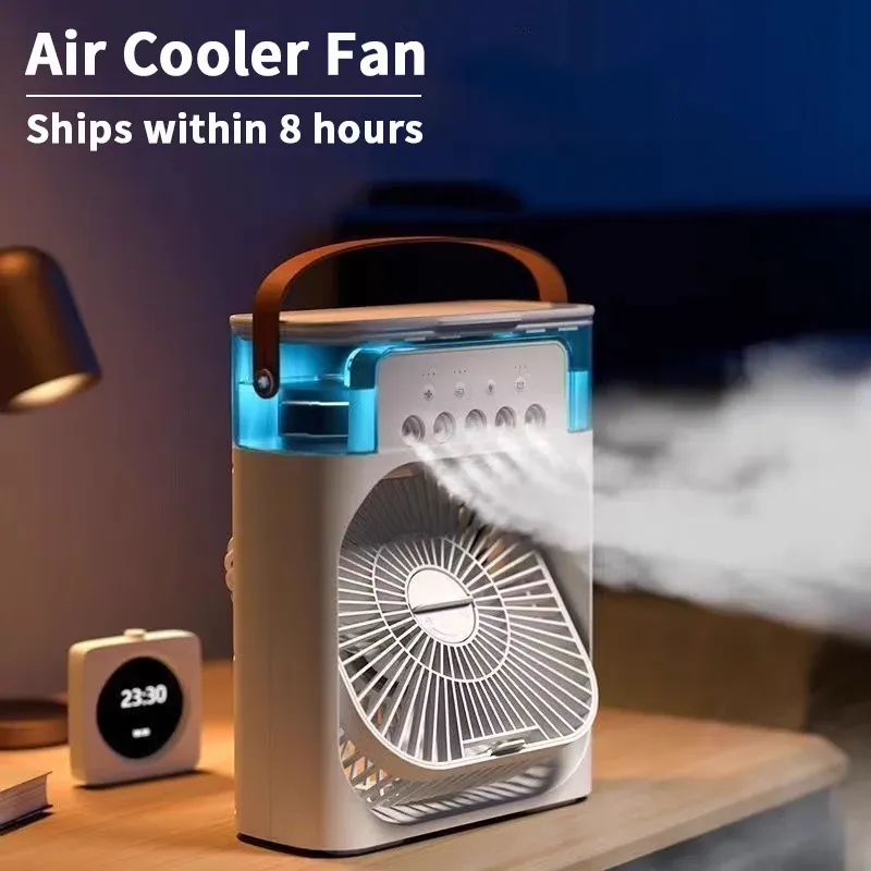 Mini climatiseur domestique 3 en 1, ventilateur réglable avec veilleuse LED et humidificateur portable pour bureau et maison