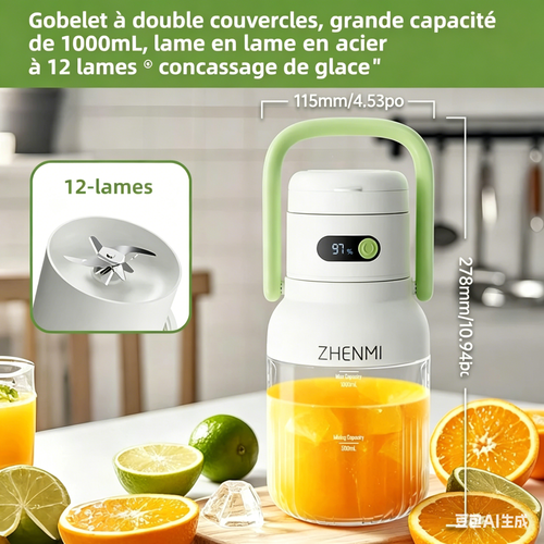Blender Portable à 12 lames, capacité 1000mL