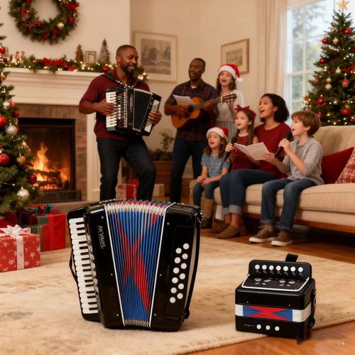 Black Mini Accordion with Colorful Bellows