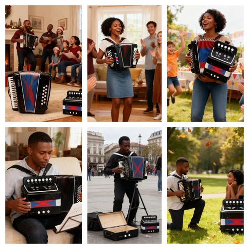 Black Mini Accordion with Colorful Bellows