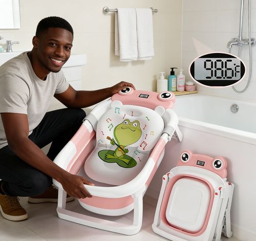 Foldable Baby Bathtub with Thermometer 🛁 Safe & Convenient Bathing for African Families