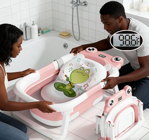Foldable Baby Bathtub with Thermometer 🛁 Safe & Convenient Bathing for African Families