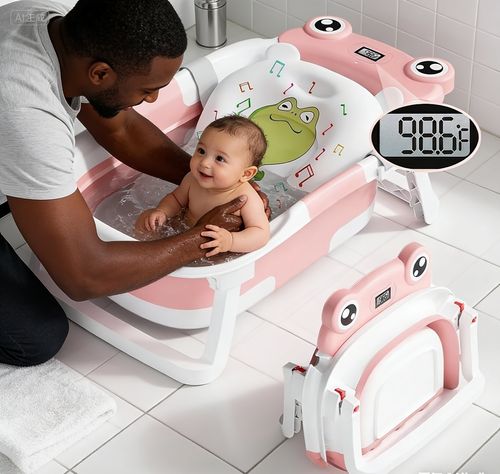 Foldable Baby Bathtub with Thermometer 🛁 Safe & Convenient Bathing for African Families