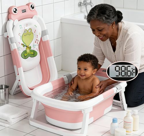 Foldable Baby Bathtub with Thermometer 🛁 Safe & Convenient Bathing for African Families