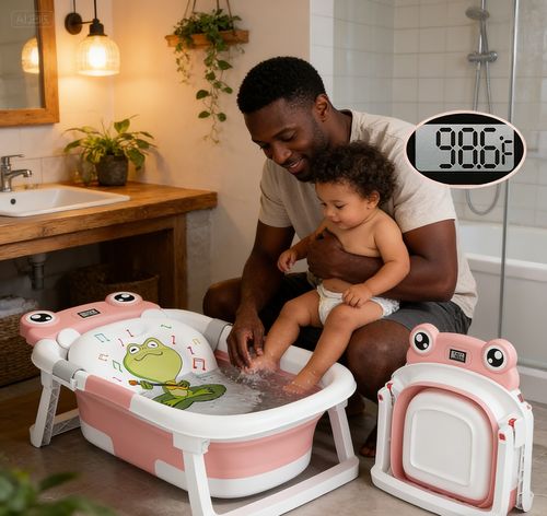 Foldable Baby Bathtub with Thermometer 🛁 Safe & Convenient Bathing for African Families
