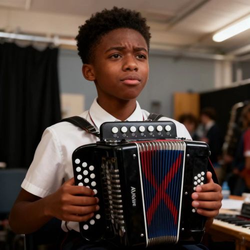 Black Mini Accordion with Colorful Bellows