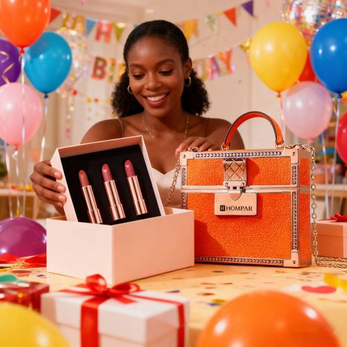 HOMPAR Luxe Mini Bag Lipstick Set  3 Shades in Elegant Orange Case