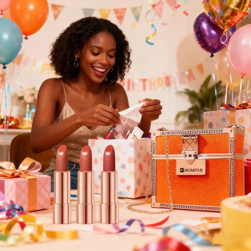 HOMPAR Luxe Mini Bag Lipstick Set  3 Shades in Elegant Orange Case