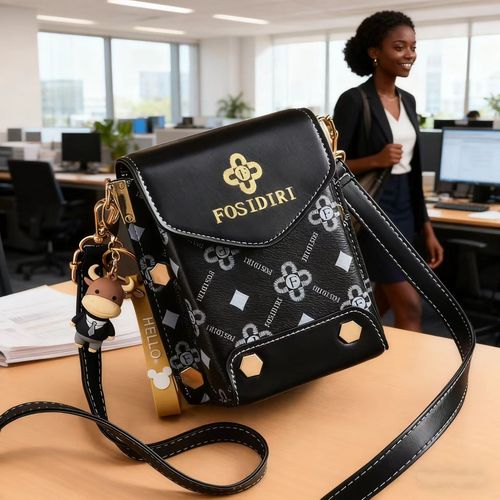 👨‍👩‍👧‍👦FOSIDIRI Black Patterned Crossbody Phone Bag with Cow Charm👇