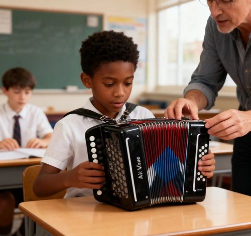 Black Mini Accordion with Colorful Bellows