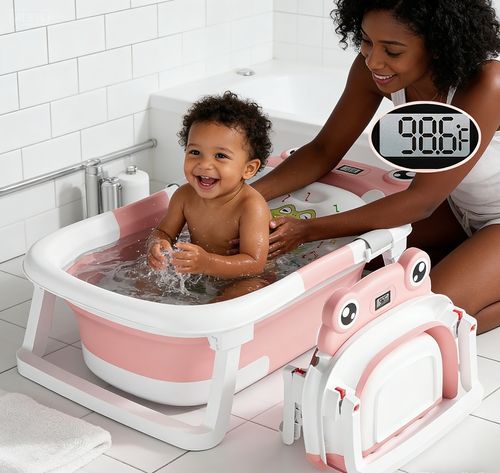 Foldable Baby Bathtub with Thermometer 🛁 Safe & Convenient Bathing for African Families