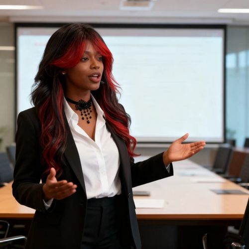 Long Wavy Ombre Red-Black Wig with Bangs