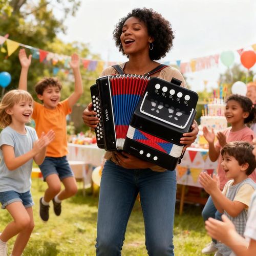 Black Mini Accordion with Colorful Bellows
