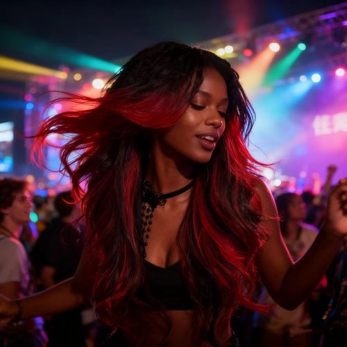 Long Wavy Ombre Red-Black Wig with Bangs