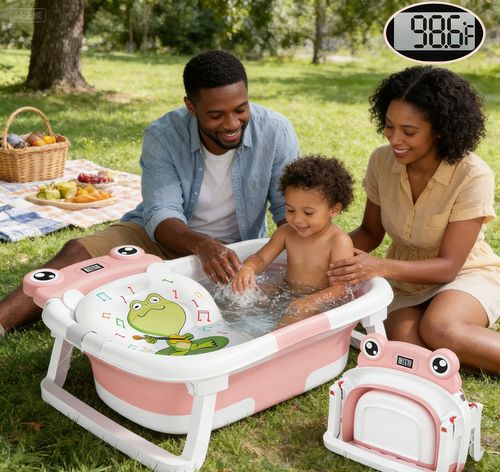 Foldable Baby Bathtub with Thermometer 🛁 Safe & Convenient Bathing for African Families