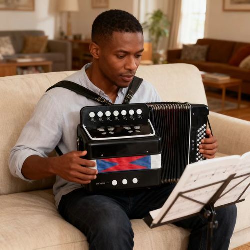 Black Mini Accordion with Colorful Bellows