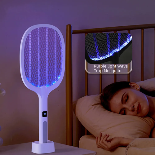 Smart Purple Lights Attract Mosquito Handheld Electric Mosquito Swatter Electric Bug Zapper Racket With USB Charging Base