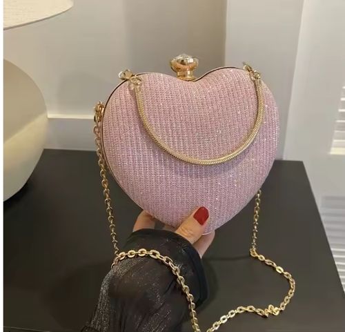 New PopularTassel Dinner Clutch Bag Women's Luxury Handheld Banquet Bag Metal Dress Versatile Evening Party Heart Shape Bag