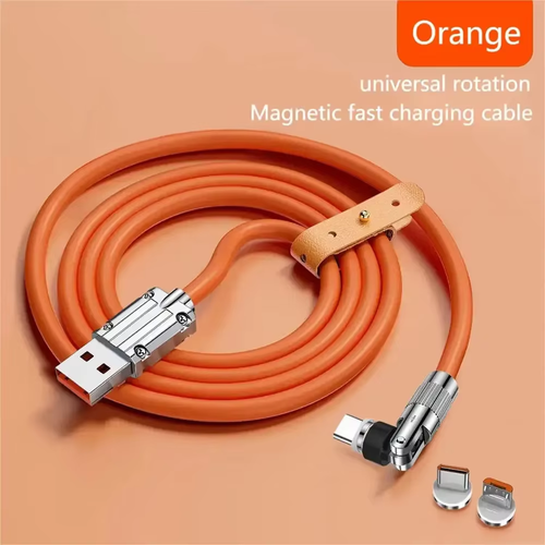 120W Fast Magnetic Charging Data Cable for IOS i-Phone i-Pad Type C Devices 3-in-1 Multi-Function 540° Rotating Computers