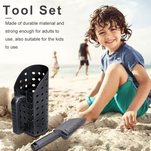Portable Metal Detector Kit with Durable ABS Shovel & Trowel - Heavy-Duty Treasure Hunting and Digging Tools, Ideal for Beach Shell Collecting and Treasure Hunting, Black