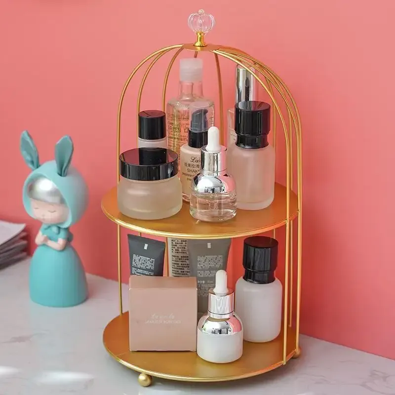 Iron Art Nordic Birdcage Shelf Lipstick Perfume Cosmetics Skin Care Products Storage Shelf Finishing Desk Shelf