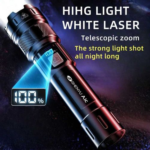 Lanterna digital LCD com bateria recarregável, luz forte, portátil, LED, zoom super brilhante, laser de luz branca 18650