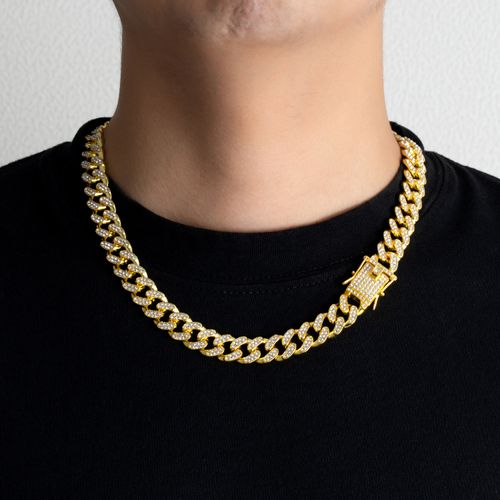 European and American hip-hop alloy full diamond Cuban chain Miami necklace