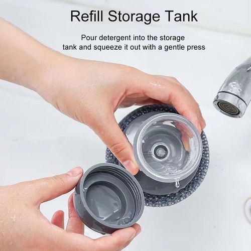 Creative kitchen pan dishwasher, can remove stains and grease. With liquid soap dispenser, stove brush. Buy one get one free, very cost-effective.