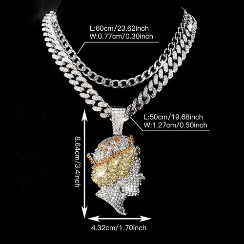 Hip-Hop Crown Queen Pendant Necklace Chains - Iced Out Rhinestone Jewelry, Urban Fashion Street Jewelry, Ideal for Daily Wear