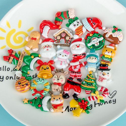 10Pcs Christmas Diy Jewelry Cream Glue Accessories Phone Case Hairpin Decoration