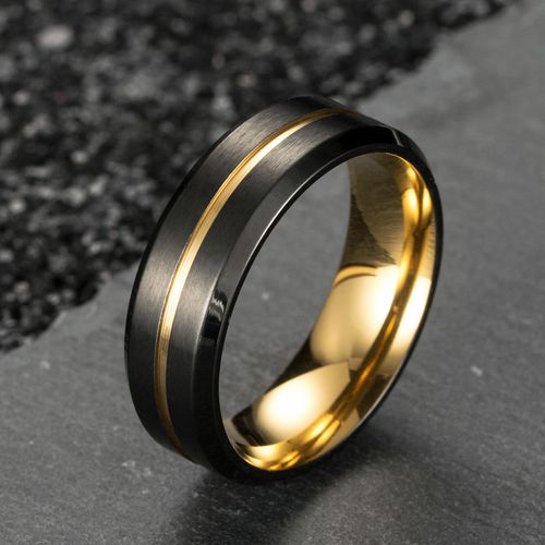 Available in black and gold only.High Quality Stainless Steel Brushed Two Tone Matte Black 18K Gold Plated Fashion Trendy Ring for Men Women Daily Wear