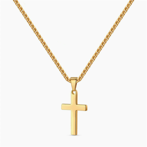 Fashionable 18K Gold Plated Golden-Plated Cross Necklace, Stainless Steel Men's Cross Pendant, Christian Jewelry N2603309