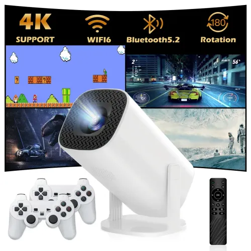 P30 MAX Projector With 2 Gamepads Android 11 Wifi6 BT Home Theater Office Outdoor Smart Portable 4K HD Projector