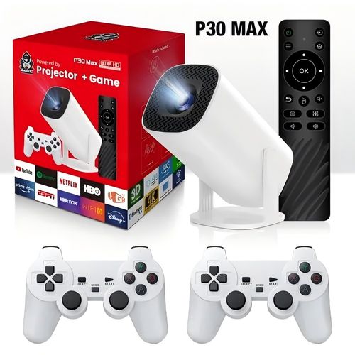P30 MAX Projector With 2 Gamepads Android 11 Wifi6 BT Home Theater Office Outdoor Smart Portable 4K HD Projector
