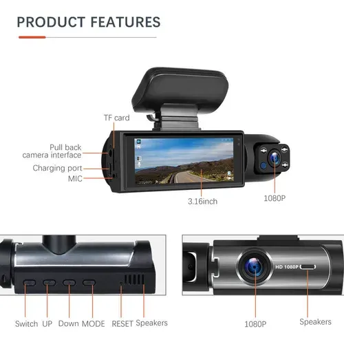 Podofo 3.16-inch Dual Lens Dash Cam HD 1080P