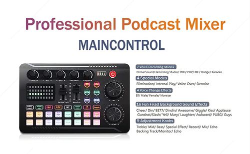 Professional Multi-Functional DJ Mixer Effects Audio Interface Live Sound Card for Podcasting