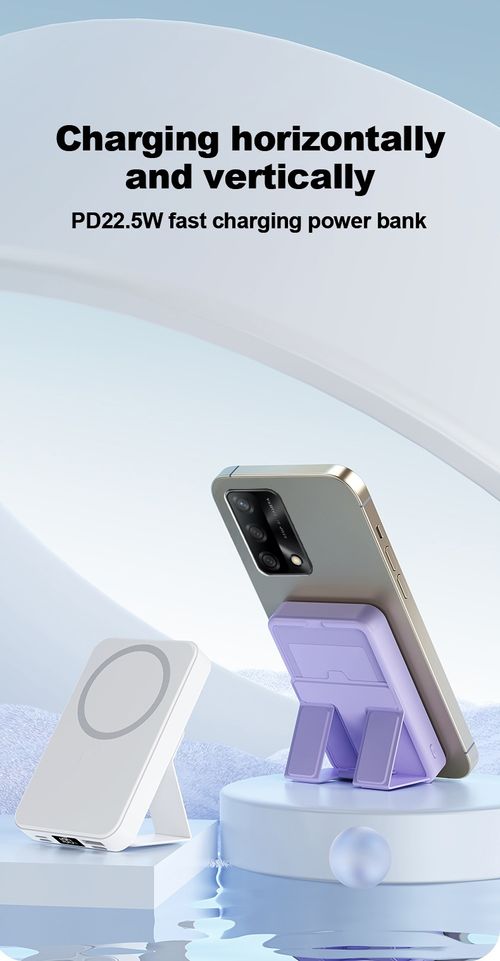 Small wireless magnetic power bank with a 10,000mAh capacity and a stand