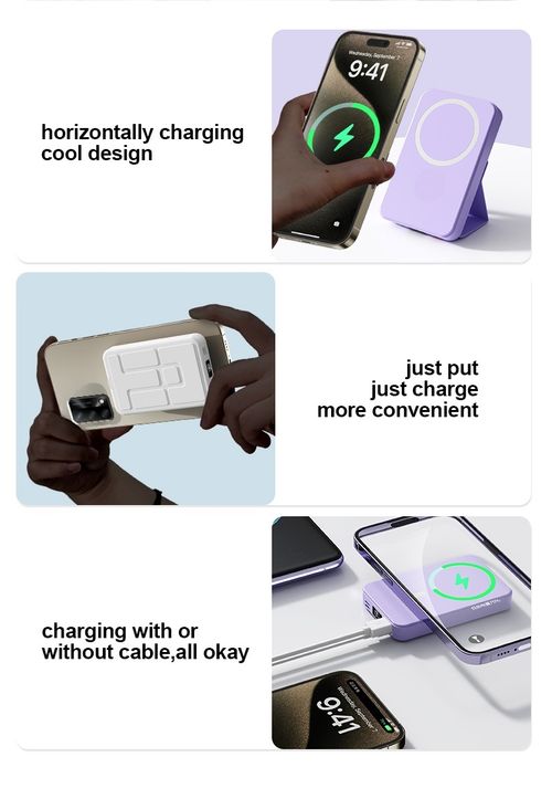 Small wireless magnetic power bank with a 10,000mAh capacity and a stand