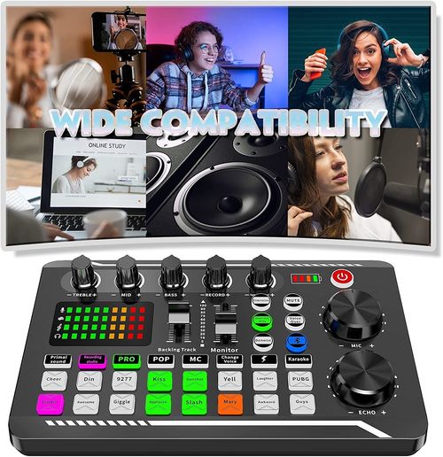 Professional Multi-Functional DJ Mixer Effects Audio Interface Live Sound Card for Podcasting