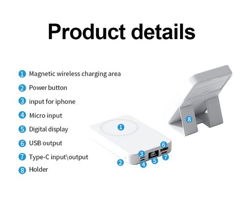 Small wireless magnetic power bank with a 10,000mAh capacity and a stand