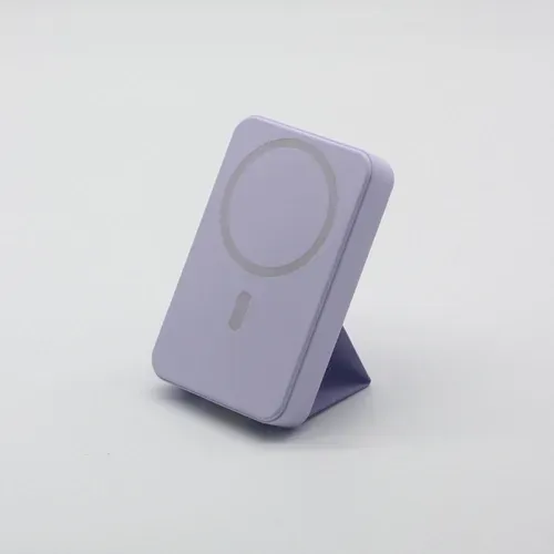 Small wireless magnetic power bank with a 10,000mAh capacity and a stand