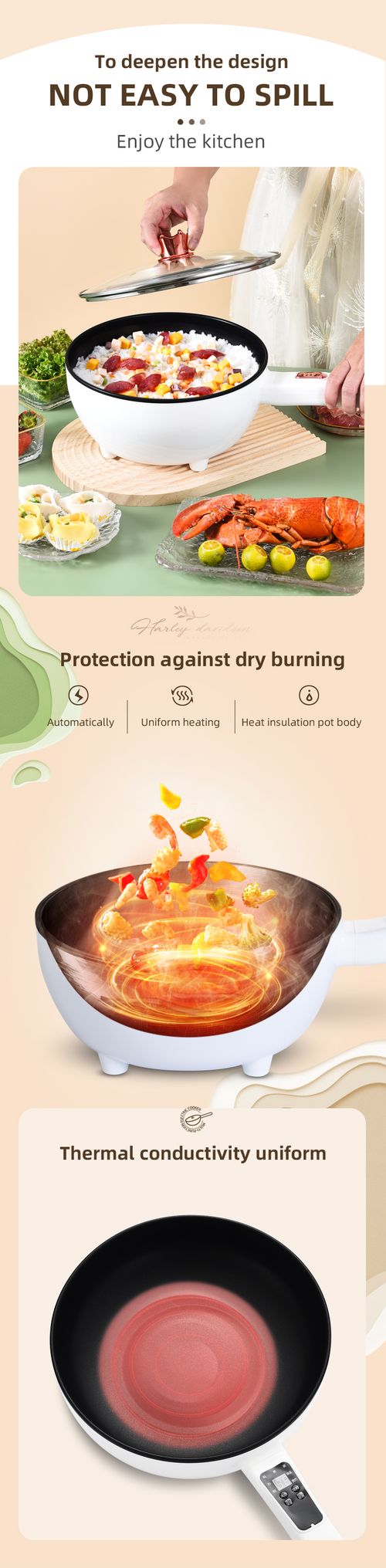 New 3L electric frying pan multifunctional electric hot pot electric hotpot