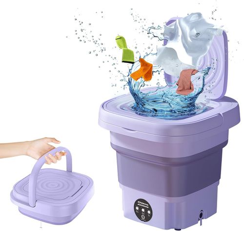 Portable Washing Machine, 8L Large Capacity Washer with Drain Basket, Foldable Mini Washing Machine, Suitable for Baby Clothes, Underwear, Socks, Laundry Purple US Plug