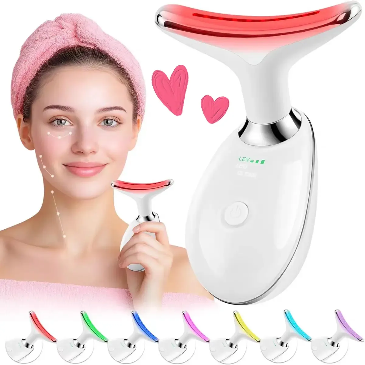7 Color Facial Massager Tool with 7 LED Lights High-frequency Vibration Adjustable Power Levels for Neck Facial and Leg Soothing Blackhead Removal, Gift for Women Mother