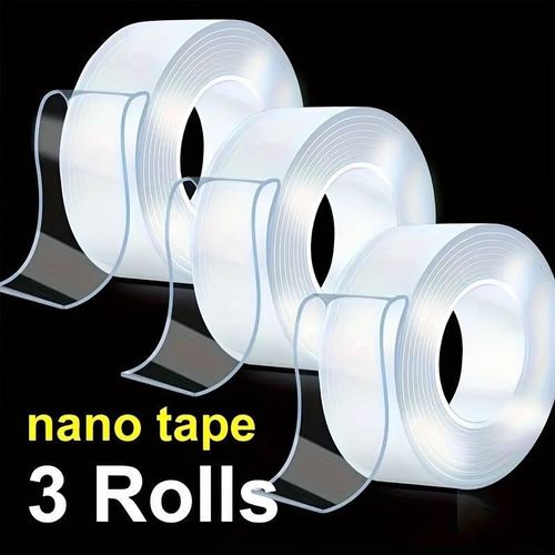 3PC Double Sided Nano Tape (30 Feet), Strong Adhesive Multi-Purpose Tape, Washable Reusable Transparent Durable Tape for Transparent Posters, Pictures, Home and Office Picture Hanging Strips