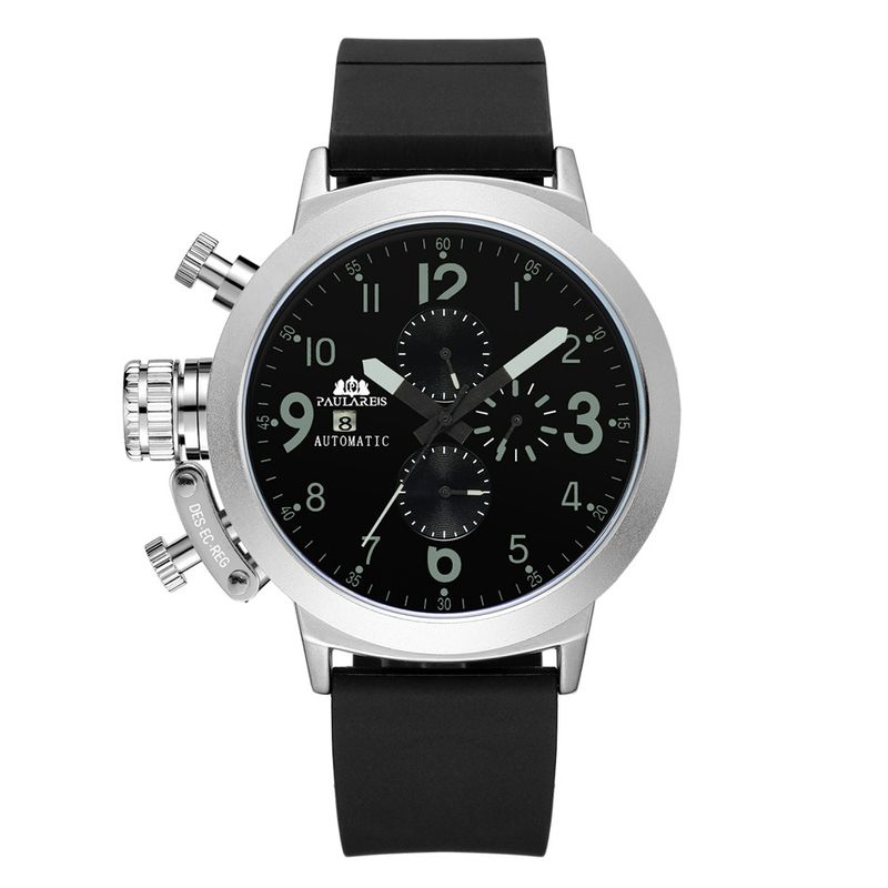 Automatic Mechanical Multi-function Rubber Strap Large Men's Watch