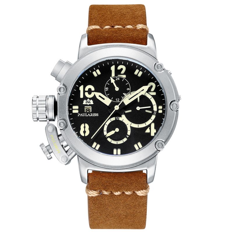 Automatic Mechanical Watch Leather Strap Fashion Casual Wristwatch Date Week Sports Watches
