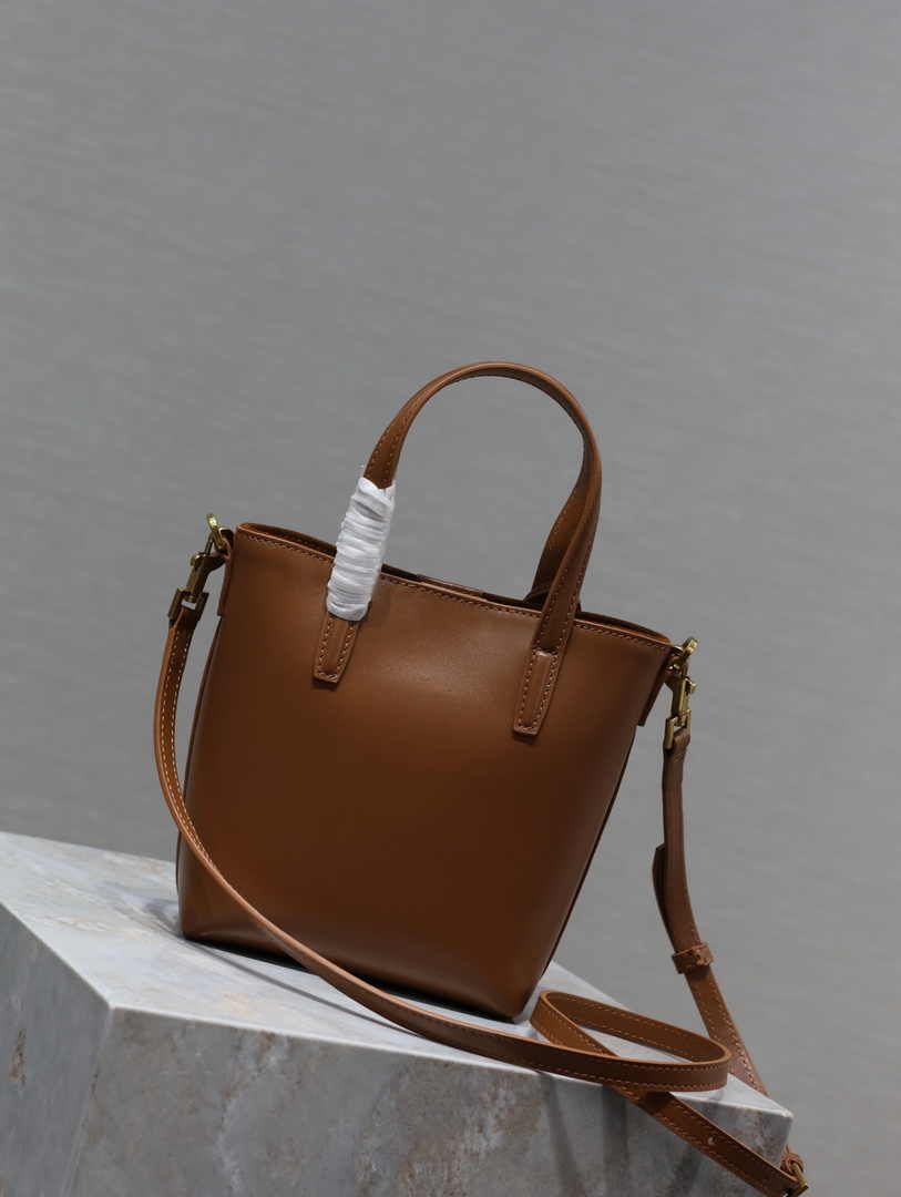 YSL Saint Laurent Mini Toy Leather Shopping Bag for Women Tote Bags in Brown