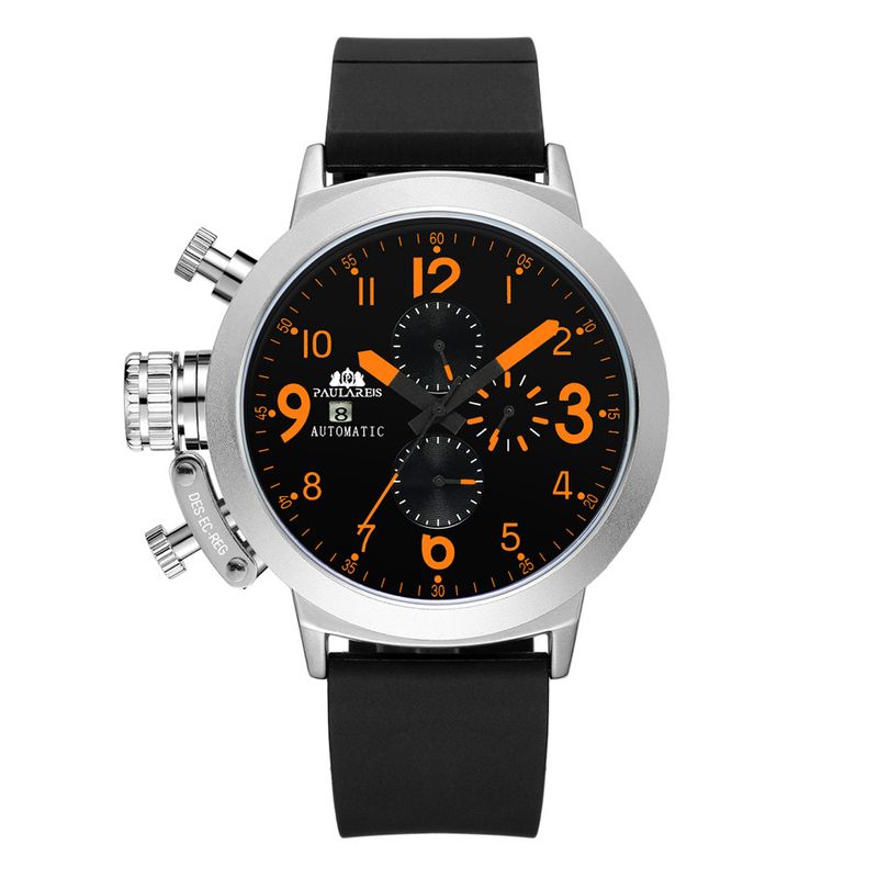 Automatic Mechanical Multi-function Rubber Strap Large Men's Watch