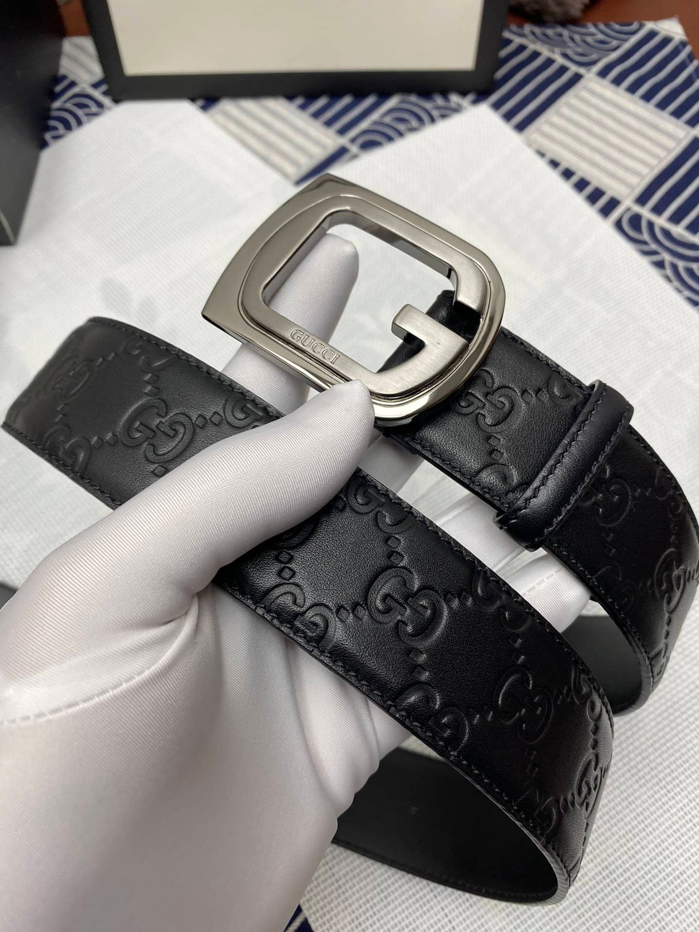 Authentic Gucci Monogram Big G Logo Leather Belt Black